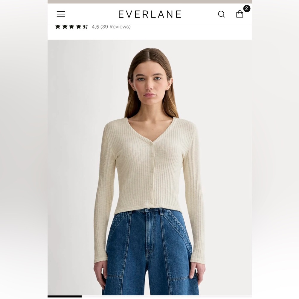 Everlane Cozy Rib Cardigan in Bone size medium